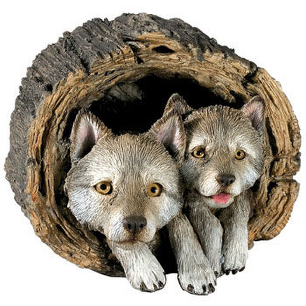 Wolf Gray Pups In Log Sculpture Wildlife Artwork